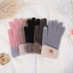 Knitted Gloves Korean & Japanese Style Solid Color Mink Fur Five-Finger Winter Warm Gloves