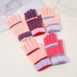 Children’s Gloves Knitted Purl Stitch Color-Block Gloves