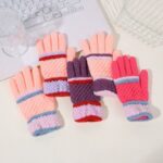 Children’s Gloves Knitted Purl Stitch Color-Block Gloves
