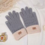 Knitted Gloves Korean & Japanese Style Solid Color Mink Fur Five-Finger Winter Warm Gloves