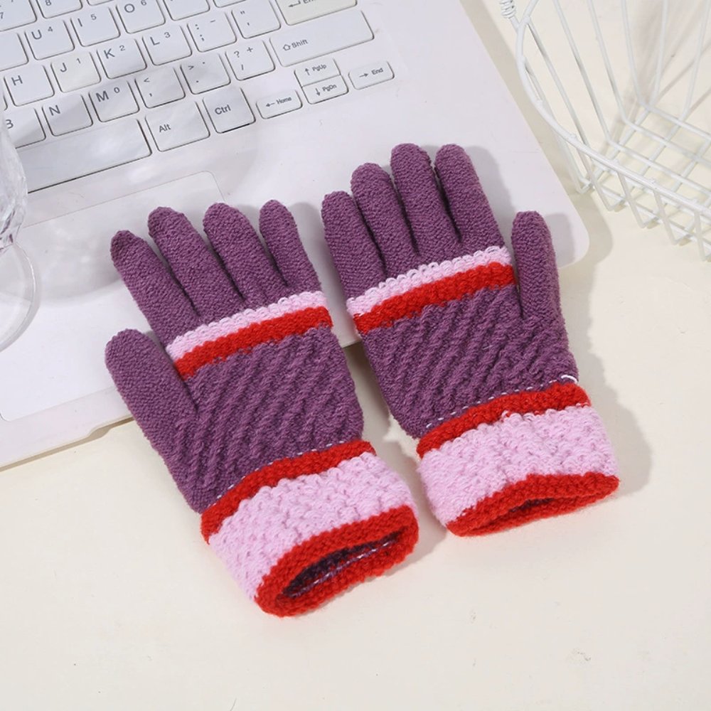 Children’s Gloves Knitted Purl Stitch Color-Block Gloves